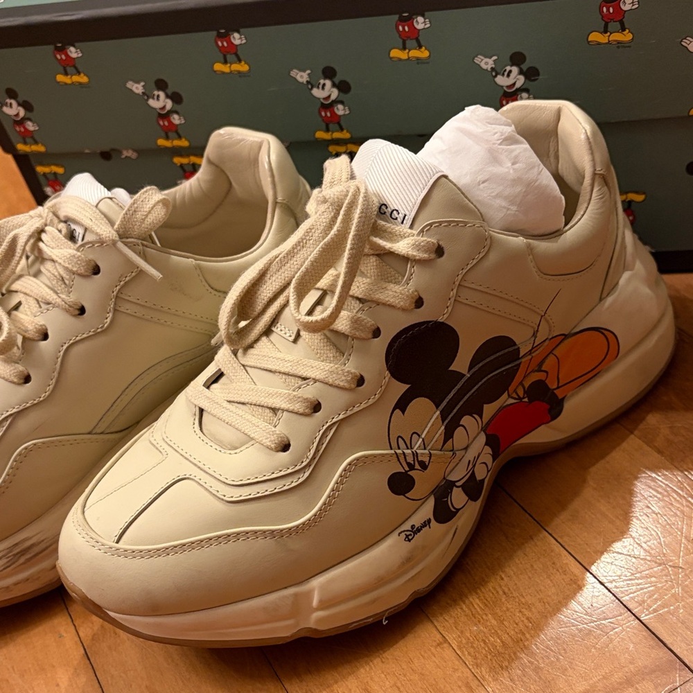 Cream Sneakers with Mickey Mouse Design